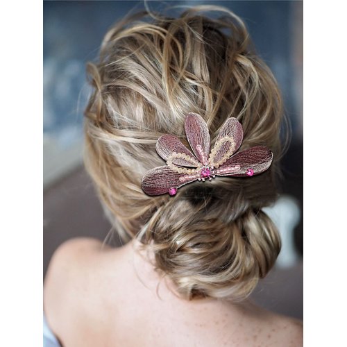 Campsis Crystal Wedding Hair Comb Silver Flower Leaf Hair Side Comb for Bridal Handmade Bead Hair Accessories Bride Bridesmaid Prom Party Gift for Women