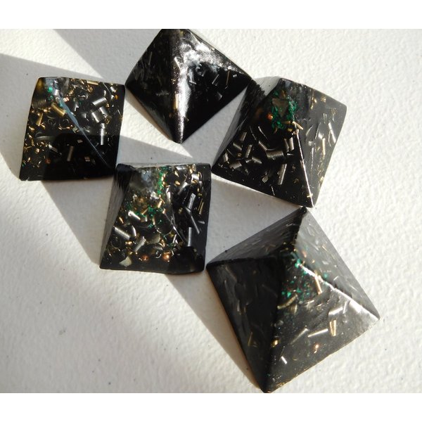 5 Black Sun Small Pyramids Orgone Generator Energy Accumulator Made 528Hz Frequency with OM Chants Perfect Gifting Tool!! Orgonite