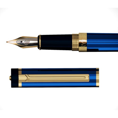 Dryden Designs Fountain Pen - Medium Nib | Includes 24 Ink Cartridges (12 Black 12 Blue) and Ink Refill Converter | Calligraphy Pen, Consistent Writing, Smooth Flow - Blue.