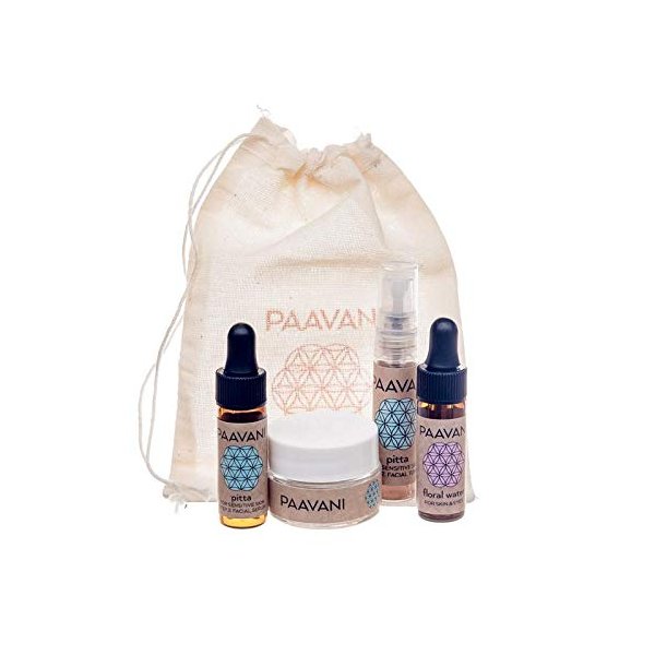 PAAVANI Ayurveda - Pitta Skincare Set - For Sensitive Skin - Cleanse & Detoxify - Hydrate, Protect & Balance (Sample Size)