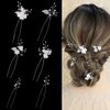 SELFCLOUD Handmade Pearl Bridal Wedding Hair Pins, 6Pcs White Flower Silver Leaf Pearls Clips Headpiece Accessories Jewelry for Bridesmaids Party Piece Women and Girls Blossoms Silver