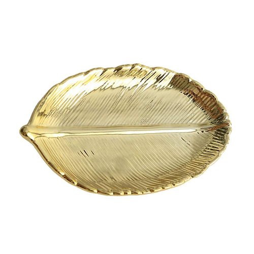 Lependor Golden Leaf Shaped Small Ceramic Jewelry Ring Dish Necklace Bracelet Holder Tray Organizer, Ceramic Decorative Trinket Dish for Wedding Party Woman Girl - Gold Leaf