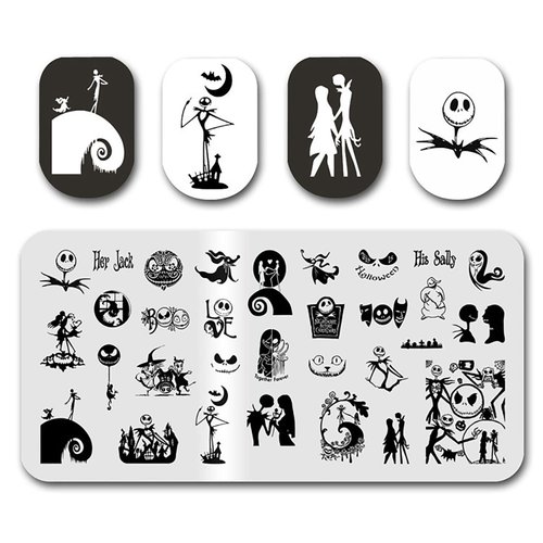 Halloween Nail Stamping Plate Nightmare Before Christmas Nails Stamping Kit The Day of Dead Ghost Holiday Nail Stamping Plate Nail Stamper Kit for Women Girls DIY Salon