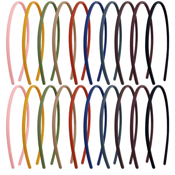 Cinaci 20 Pieces in 10 Colors Plain Blank DIY Craft Thin Matte Plastic Headbands with Mini Teeth Hair Bands for Women Girls Men Teens Kids Thin Thick Hair