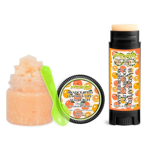 Orange Creamsicle Sherbet Soothing & Luscious Lips by OverSoyed Exfoliator & Chapped Lip Repair Lip Care Combo | Artisan Handcrafted to Order Juicy Orange Sugary Vanilla Cream Flavored Exfoliating Sugar Lip Scrub & Lip Moisturizer Balm Gift Set
