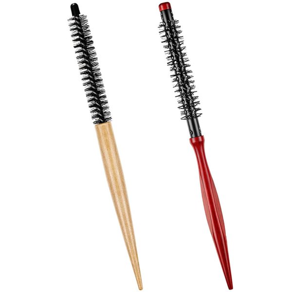 2 Styles Small Round Brush, Wooden Mini Hair Brush Roller Quiff Hair Combs, Mustache Brush, Travel Nylon Hairdressing Brushes Styling Volume Hairbrush for Curling, Short Hair, Thin Hair