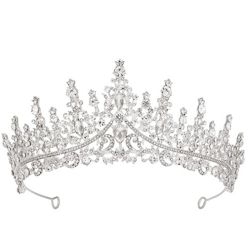 SWEETV Crystal Wedding Tiara for Women,Royal Queen Crown,Rhinestone Princess Tiara Hair Accessories for Quinceanera Pageant Prom Birthday Silver Audrey