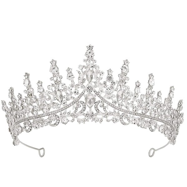 SWEETV Crystal Wedding Tiara for Women,Royal Queen Crown,Rhinestone Princess Tiara Hair Accessories for Quinceanera Pageant Prom Birthday Silver Audrey