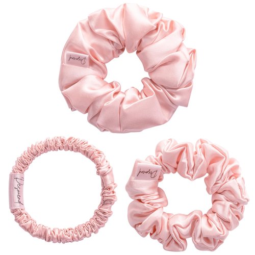 Desmend Hair Care Classic Scrunchies Silk Everyday Hair Ties Elastics No Damage Ponytail Holder Pack of 3 Cherry Blossom Pink