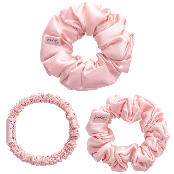 Desmend Hair Care Classic Scrunchies Silk Everyday Hair Ties Elastics No Damage Ponytail Holder Pack of 3 Cherry Blossom Pink