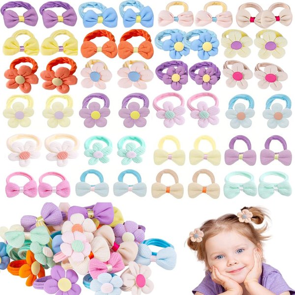 Toddler Hair Ties for Girls No Damage Elastics Hair Ties Little Girls Hair Ties Toddler Hair Accessories Multicolor Flower Bow Hair Ties