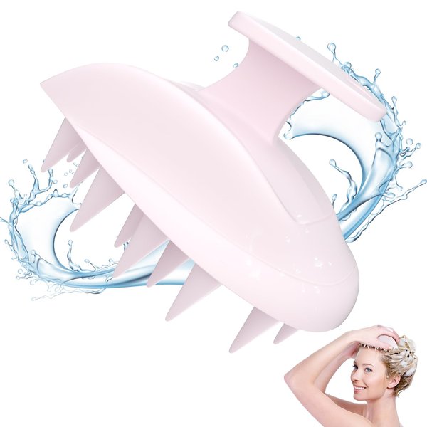 INKERLEE Scalp Massager Shampoo Brush, Silicone Head Massager Scalp Scrubber for Hair Growth, Stress Relax, Dandruff Removal, Wet Dry Hair Scalp Care Scrub Brushes (Cream Pink)