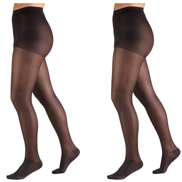 Truform 1775, Women's Sheer Compression Pantyhose, 15-20 mmHg, Tall, Black, (Pack of 2) (1775BL-T 2PK)
