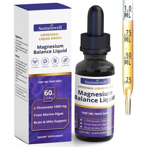 Magnesium L Threonate Liquid Drops 1500mg High Absorption Brain Supplement for Memory Focus Sleep Anxiety Relief Sugar Free Vegan 2.04 Fl Oz