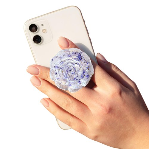 Kasitus Cute Clear Flower Shape Collapsible Expandable Translucent Stand Multi Functional Mobile Phone Grip & Kicktand（Purple）