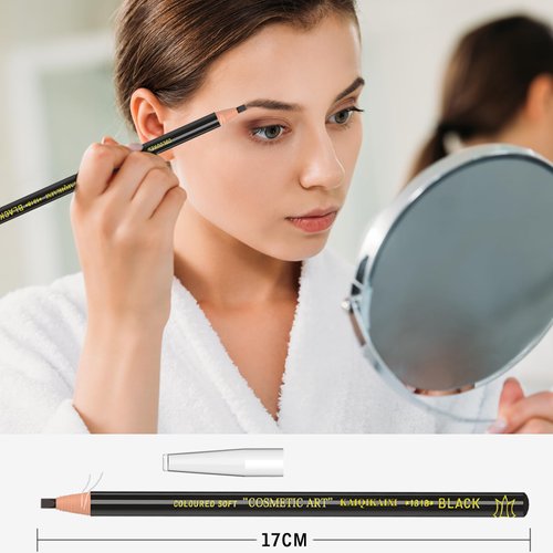 KAIQIKAIXI 6Pcs Black Waterproof Eyebrow Pencils Makeup Set For Marking, Filling And Outlining, Tattoo Makeup And Microblading Supplies Kit-Hard Refills Are Easy To Color (Black)