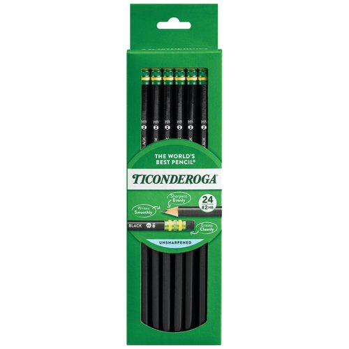Ticonderoga Wood-Cased Pencils, 2 HB Soft, Black, 24 Count