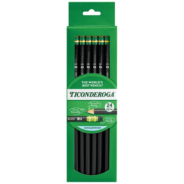 Ticonderoga Wood-Cased Pencils, 2 HB Soft, Black, 24 Count