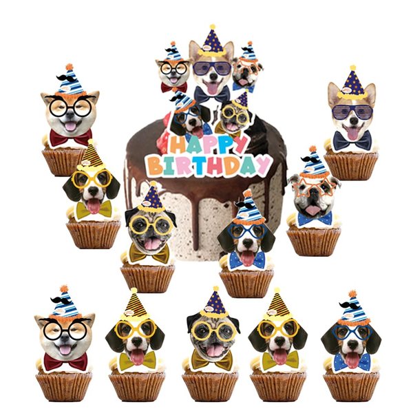 25pcs Pet Dog Birthday Party Supplies,Pet Dog Birthday Party Cupcake Toppers for Kids Gift Birthday Party Favors Kid's Birthday Party cake Decoration Supplies (25pcs dog)