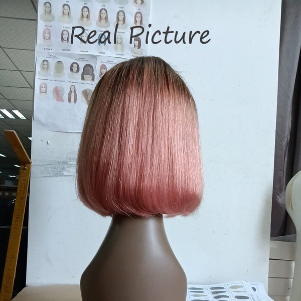 Short Bob Lace Front Human Hair Wigs Ombre Pink Brazilian Remy Straight Wigs For Black Women Pre Plucked Natural Hairline Colored Lace Wig (10inch)