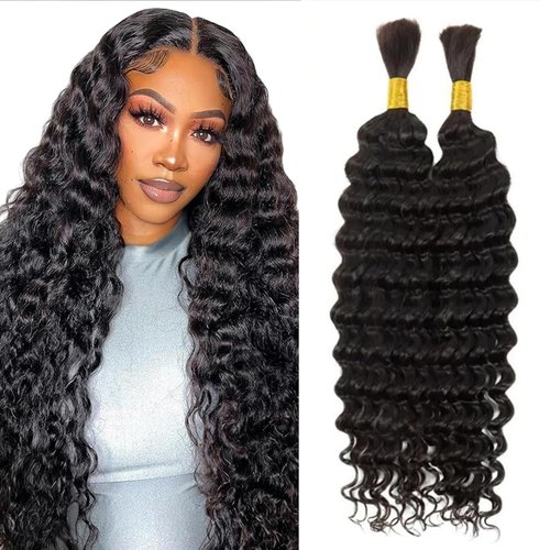 Deep Wave Braiding Hair 2 Bundles 80g Braiding Hair No Weft Bulk for Braiding Hair Extensions Natural Black 18 Inch