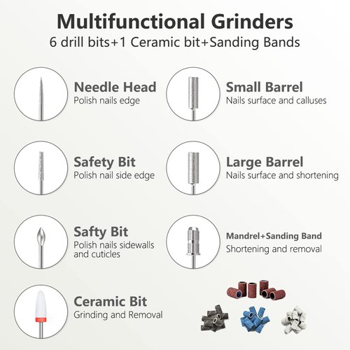 Electric Nail Drill Machine Professional,Cordless Electric Nail File for Acrylic Gel Nails,Efile Manicure and Pedicure Kit for Grinding Polishing Trimming(Gray)