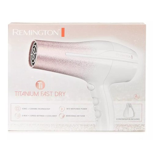 Remington D5952 Titanium Fast Dry Hair Dryer, 1875 Watts, 3 Heat + 2 Speed Settings, Cool Shot, Concentrator Included