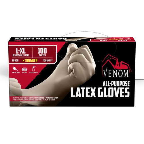 Medline Venom Powdered Latex Multi-Purpose Disposable Gloves, One-Size, 100 Count