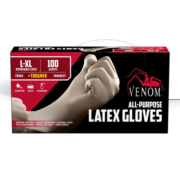 Medline Venom Powdered Latex Multi-Purpose Disposable Gloves, One-Size, 100 Count