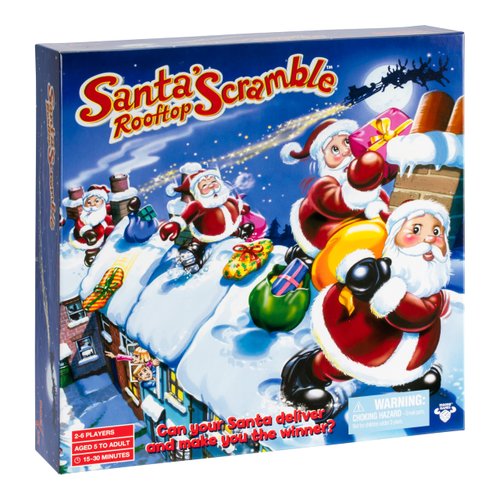 Santa's Rooftop Scramble is A Family Board Game Full of The Magic of Christmas Where Players Act As Santa, Collect and Deliver Presents to The Right Houses, for 2-6 Players, Ages 5+