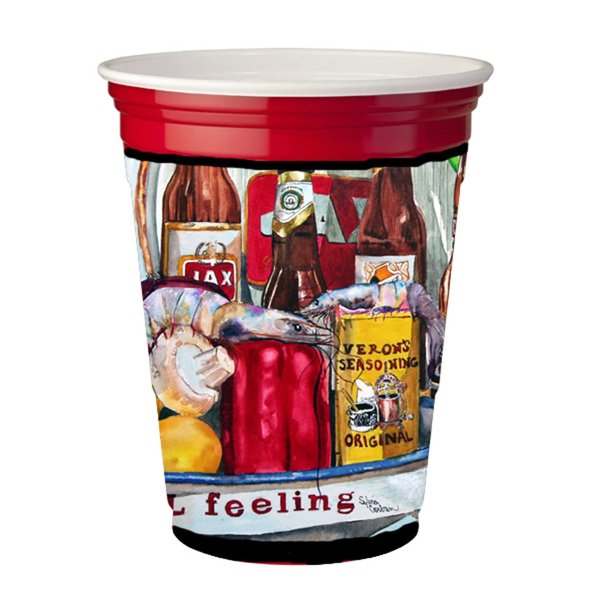 Caroline's Treasures 1010RSC Veron's and New Orleans Beers Red Cup Hugger Cup Cooler Sleeve Hugger Machine Washable Drink Sleeve Hugger Collapsible Insulator Beverage Insulated Holder