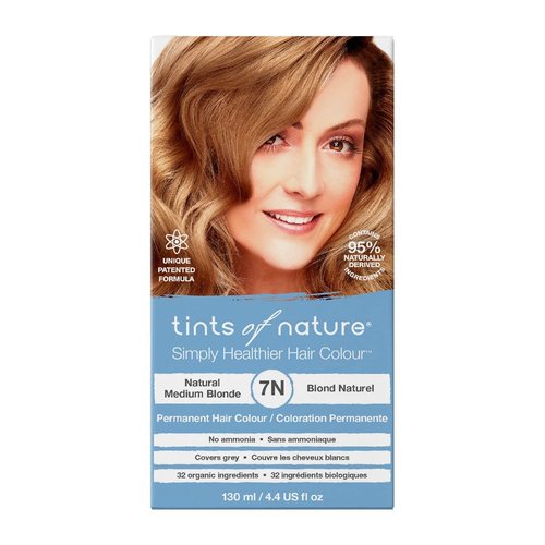 Tints of Nature 7N Natural Medium Blonde Permanent Hair Dye, Nourishes Hair and Covers Greys, Ammonia-Free, 130ml