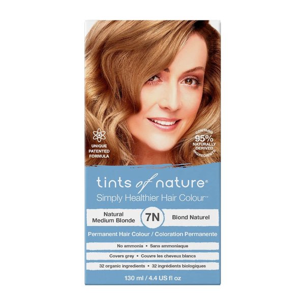 Tints of Nature 7N Natural Medium Blonde Permanent Hair Dye, Nourishes Hair and Covers Greys, Ammonia-Free, 130ml