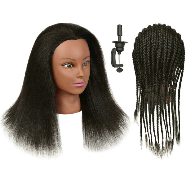 QACIEH Mannequin Head 100% Real Human Hair for Hairdresser Practice Styling Braiding Manikin Cosmetology Doll Training Head with Stand