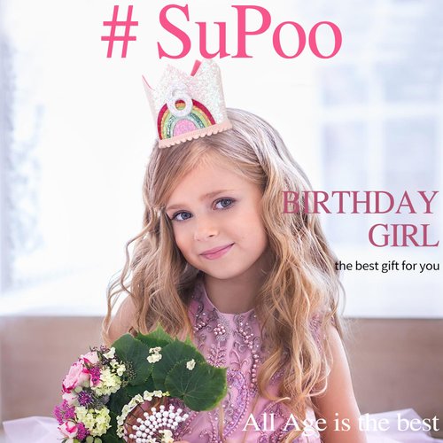 SuPoo Sequin 6th Birthday Hat Headband 6th Birthday Decorations for Girl Rainbow Birthday Crown for Girls Princess Tiara Elastic Hairbands 6 Year Old Happy Birthday Party Cap Decorations Accessories
