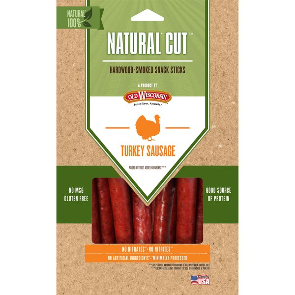 Old Wisconsin Natural Cut Turkey Sausage Snack Sticks, Naturally Smoked, Ready to Eat, High Protein, Low Carb, Keto, Gluten Free, No Preservatives or Nitrates, 6 Ounce