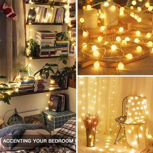 suddus Globe String Lights Bedroom, 100 Led Fairy Lights Plug in, Indoor String Lights for Classroom, Christmas, Backyard, Patio, Garden, Party, Wall, Living Room, Warm White