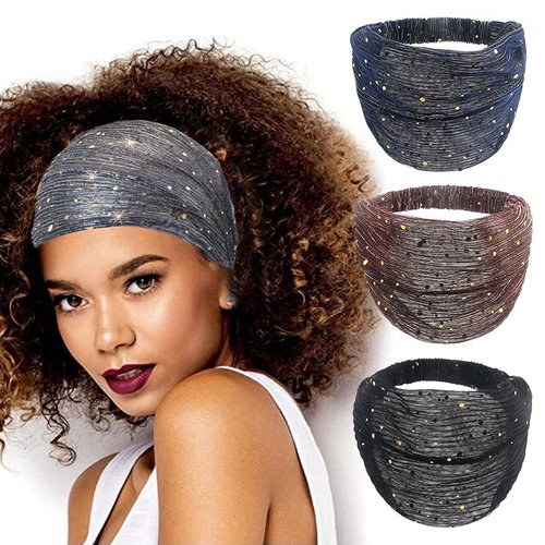 CAKURE Sequins Wide Headbands African Head Wraps Breathable Bling Head Bands Stretchy Hair Bands Yoga Running Sport Hair Scarf Hair Accessories for Women and Girls