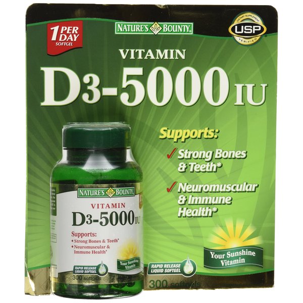 Nature's Bounty Vitamin D3 5000 IU, 300 Softgels