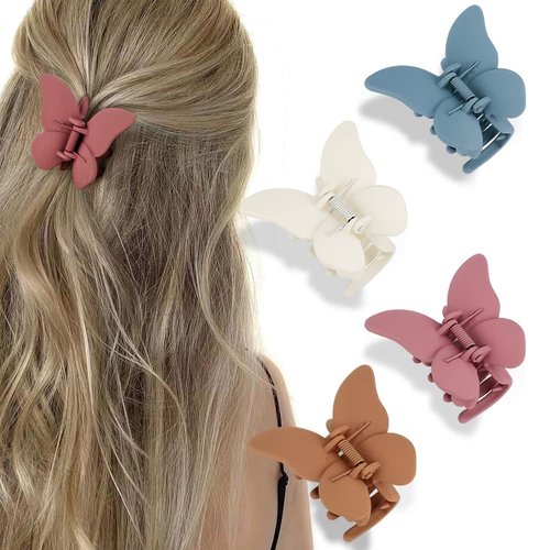ATODEN Butterfly Hair Clips Butterfly Clips Hair Claw Clips for Girls 2.6'' Hair Clips for Women 4Pcs Claw Clip Matte Hair Claws Butterflies Accessories Hair Clamps Jaw Clips for Thin and Medium Hair
