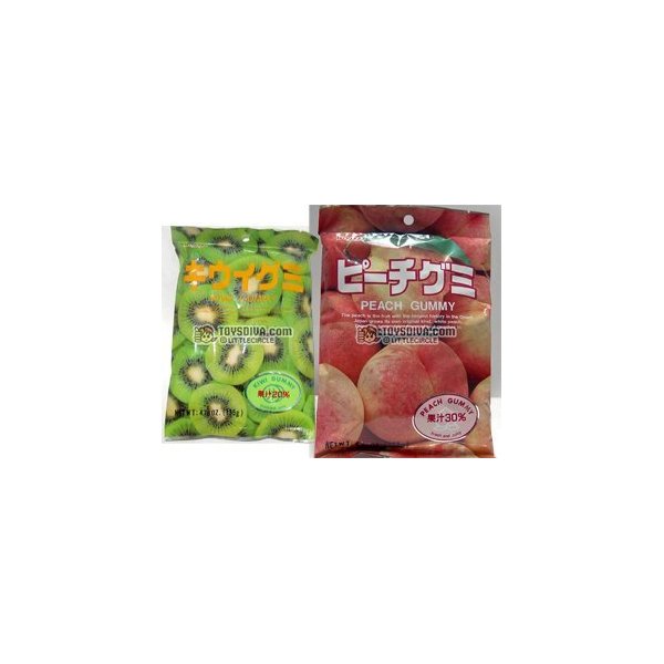 Kasugai Kiwi And Peach Gummy Candies 2 Packs (4.41 Oz / Pack)
