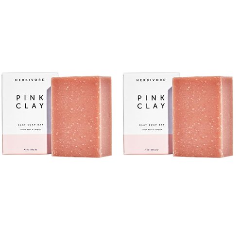 HERBIVORE Pink Clay Gentle Cleansing Bar Soap for Face & Body with French Pink Clay Rejuvenates, Suitable for All Skin Types, Vegan, 4 oz (2 Pack)