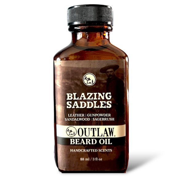 Blazing Saddles Leather Scent Natural Beard Oil for the Western Enthusiast - Leather, Gunpowder & Sandalwood Scent - Good for Skin & Hair - By Outlaw