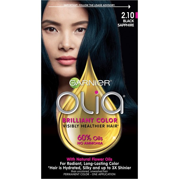 Garnier Olia Hair Color, Ammonia Free Hair Dye, Permanent Hair Color, 2.10 Black Sapphire (Packaging May Vary), 1 Count