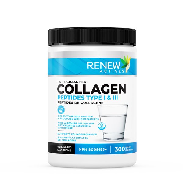 Renew Actives Hydrolyzed Bovine Collagen Peptides Powder - 100% Grass Fed Bovine Collagen Unflavored Powdered Bone Broth for Healthy Skin, Hair, Joints