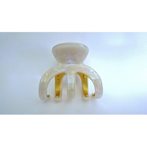 Generic Medium white iridescent gold tone textured acrylic and metal hair claw clip