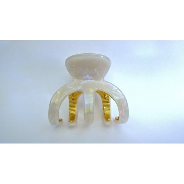 Generic Medium white iridescent gold tone textured acrylic and metal hair claw clip
