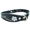 Black Genuine Leather Designer Dog Collar 11" x3/4" with Studs, Daisy, and Rhinestone