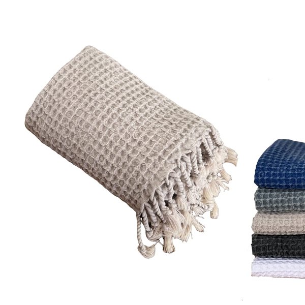 MyAprils Turkish Hand Towels for Bathroom | Kitchen Towel with Fringe Decorative Bathroom Towel for Hand, Face, Hair, Tea, Dishcloth, Kitchen and Bath | 100% Cotton 19x40 inches - Beige