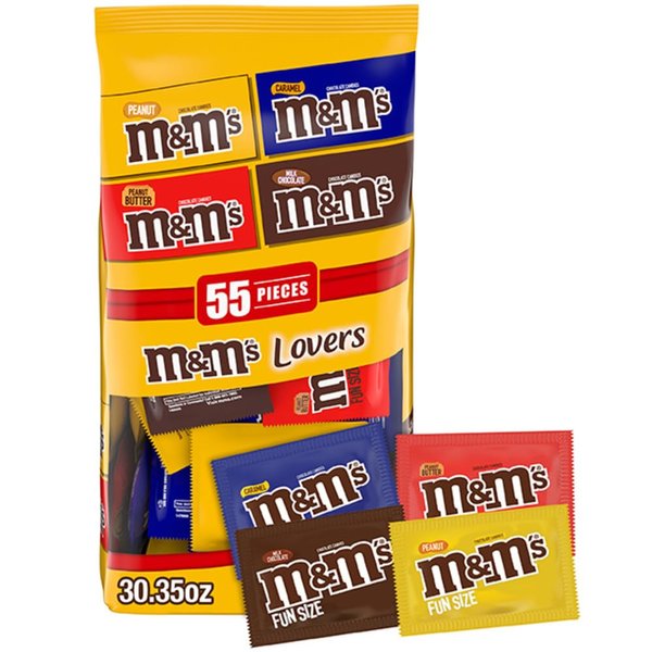 M&M'S Original, Peanut, Peanut Butter & Caramel Fun Size Bulk Easter Chocolate Candy, 30.35 oz, 55 ct, Bag